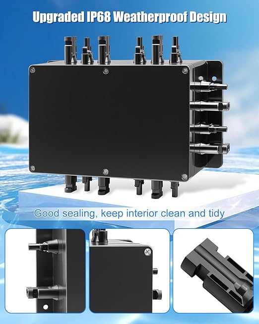 GMURA 8 String Solar PV Combiner Box, IP68 Waterproof Circuit Breaker Box with 30A Fuse & Install Screws & Wrench for RV Roof On/Off Grid Solar Panel System, 8 in 1 Out