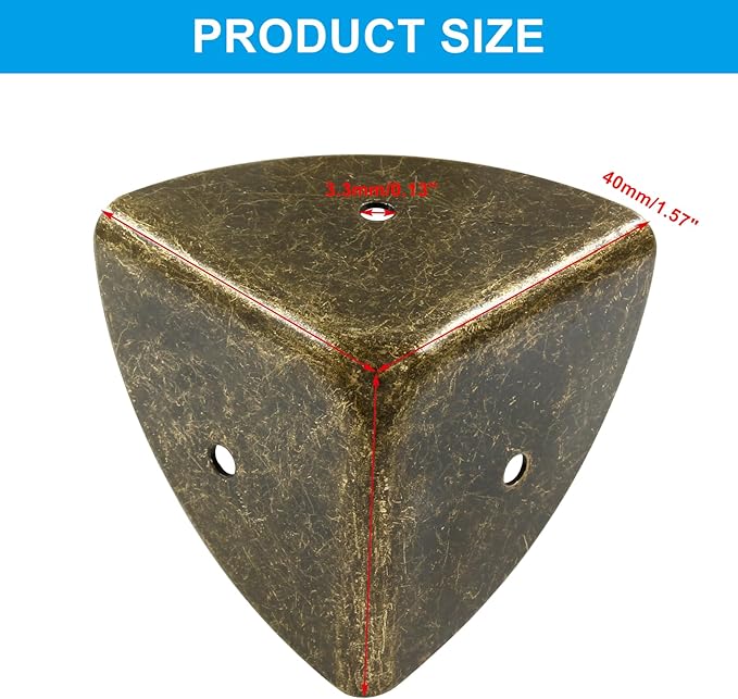 12Pcs Box Corner Protectors, 1.57" (40mm) Metal Corner Edges Protector Triangle Corner Protectors Bronze Corner Covers Edge Guard with Screws for Wooden Case Trunk Box Table Cabinet