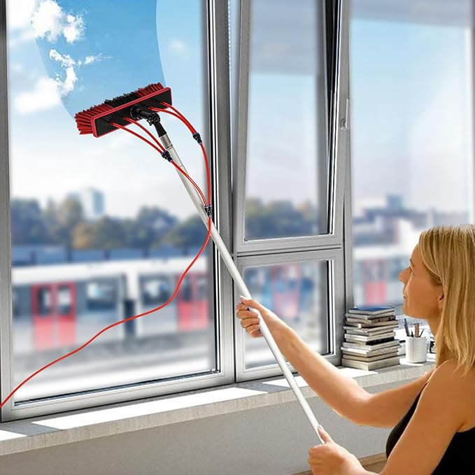 Lightweight Water Fed Pole Kit, 26FT Water Fed Pole Cleaning Tool with Water Pipe Cleaning System for Window Glass, Solar Panel