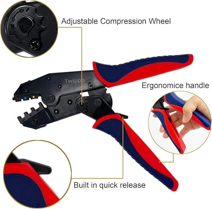 Crimping Tool for Heat Shrink Connectors, Ratchet Terminal Crimping Tool, Crimping Pliers, Ratcheting Wire Crimper for 22-10 AWG Terminal Connectors