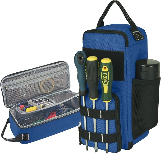 LAKE OF FIRE 12.6" Small Tool Bag Pouch for Men with Multiple Pockets, Waterproof Heavy Duty Tool Bag Organizer with Zipper and Portable Handle (Blue)