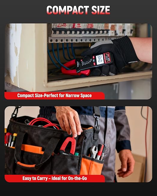 KAIWEETS Digital Clamp Meter, Portable Size, 2000 Counts, Measures High AC Current 400A, 600V AC/DC Voltage, Resistance, Continuity, Diode, Auto Ranging Multimter, Voltage Tester, KC400