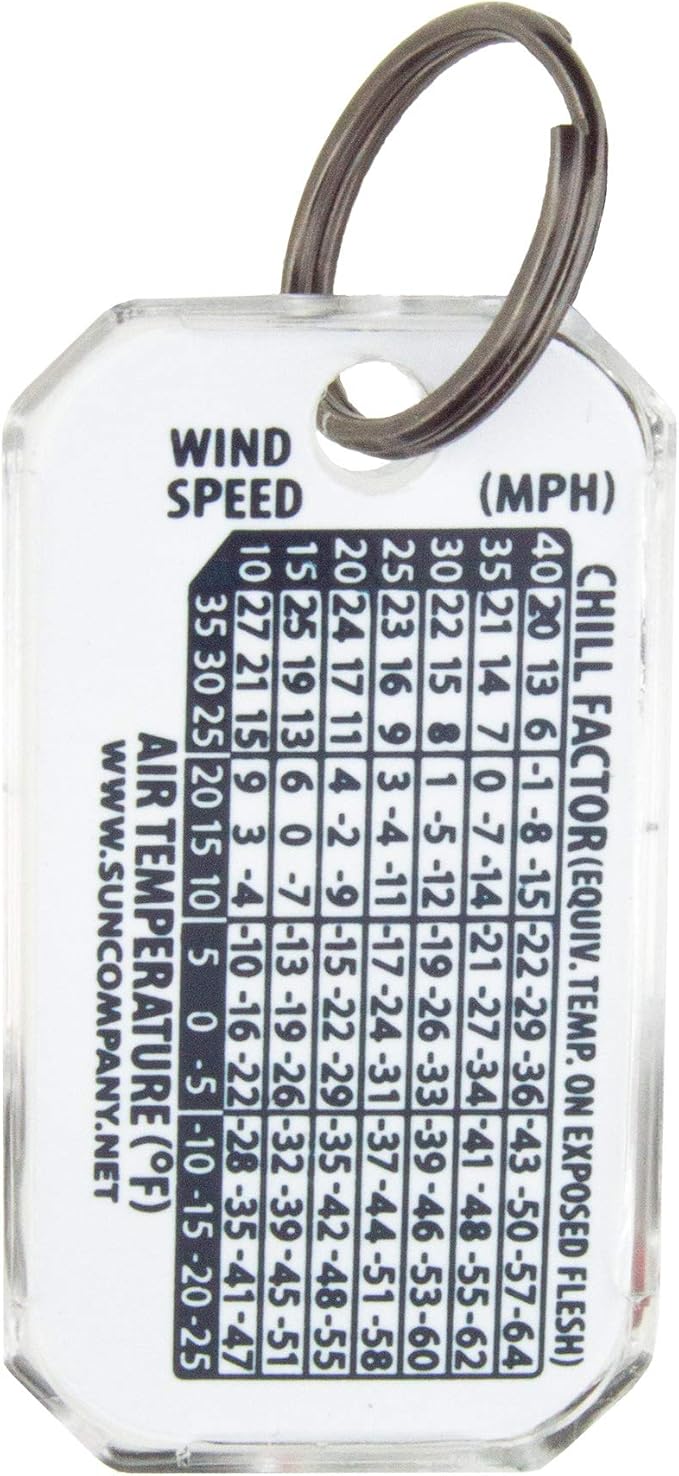 Sun Company Therm-o-Compass | Multi-Functional Zipper Pull Compass & Thermometer with Wind Chill Chart | Ideal for Camping, Hiking, and Outdoor Navigation