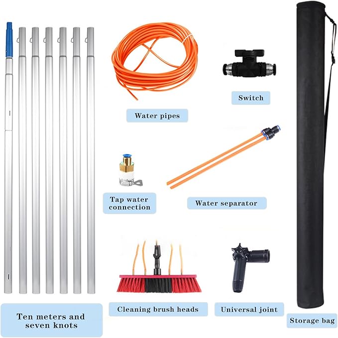 35 FT Water Fed Pole Kit Adjustable Solar Panel Cleaning Kit Cleaner Tool for Window Glass Roof Outdoor Glass Brush Window Washing Equipment (35FT)