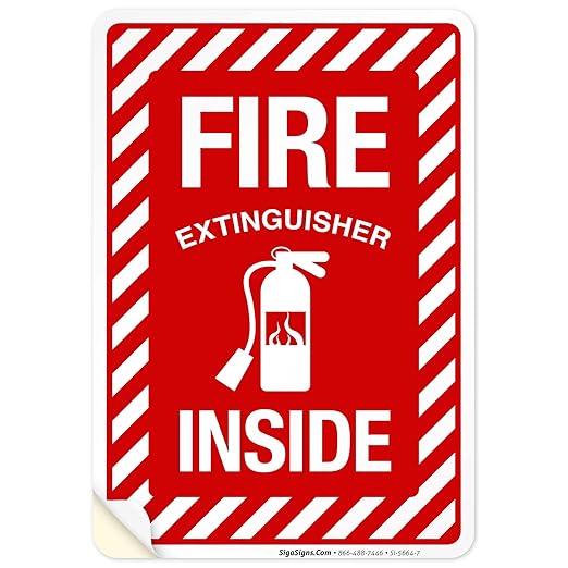 Fire Extinguisher Inside Sign, Fire Safety Sign, 10x7 Inches, 4 Mil Vinyl Decal Stickers Weather Resistant UV Protected, Made in USA