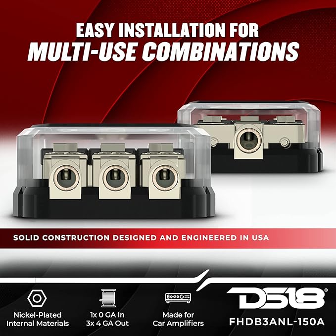 DS18 3ANL-150A/1X0GA In/3X4GA Out ANL Fuse Distribution Holder with Three 150A Fuses