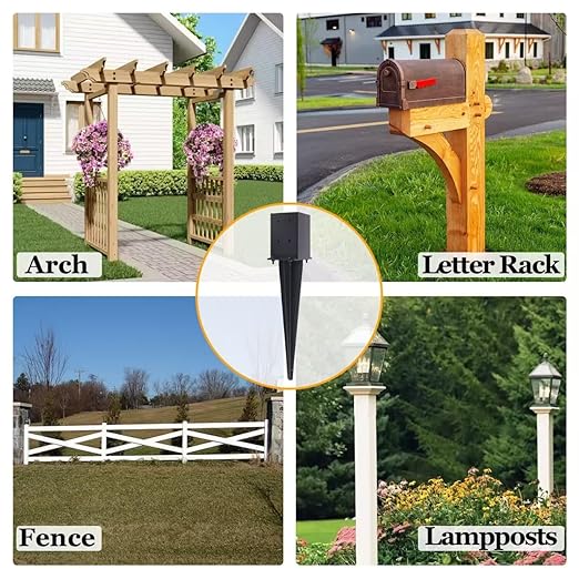 1 Pcs 4"x4" Fence Post Anchor Ground Spike,(Internal 3.6"x3.6"),Metal Post Stake Ground 22" with Black Powder-Coated,Fence Stakes Post Base for Deck,Fence,Porch,Railing,Mailbox