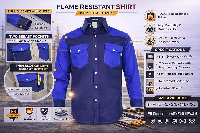 Just In Trend │Flame Resistant FR Shirt - 88/12 - Western Style - Two Tone