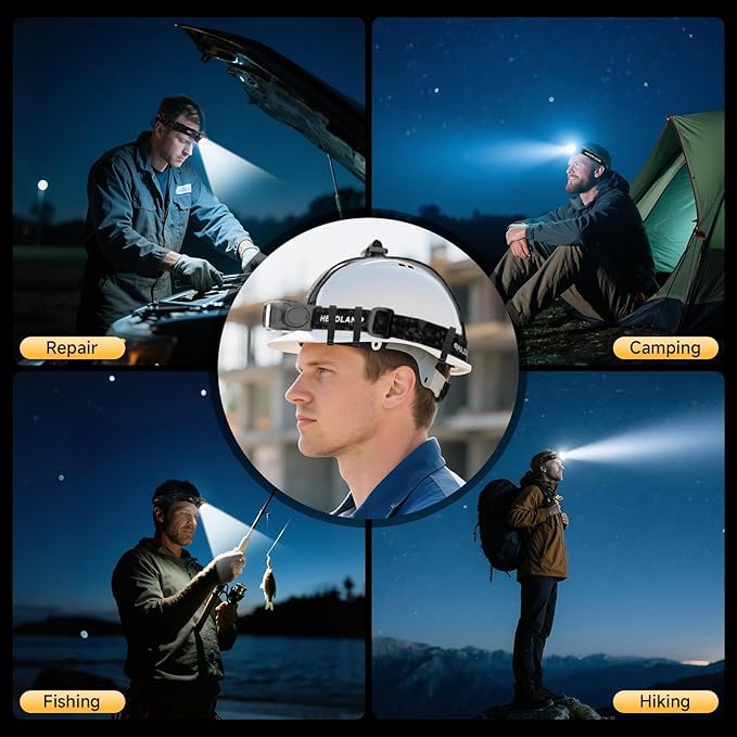 Rechargeable LED Headlamp, High Lumen Super Bright Head Lamp with Red Light, Motion Sensor, 5 Modes, 90° Adjustable, Waterproof Lightweight Headlamps for Adult Running, Camping, Fishing