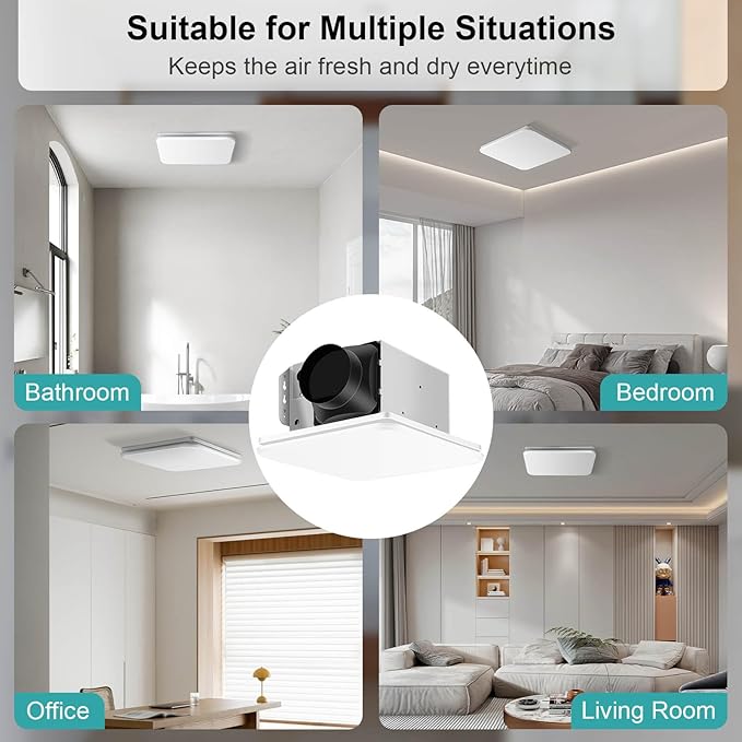Bathroom Exhaust Fan 110CFM with Hidden Grille Design, 1.0 Sones Urtra Quiet Ceiling Ventilation Fan System - Household Bathroom Extractor Fan for Home/Office/Hotel, 4 inch Diameter Outlet