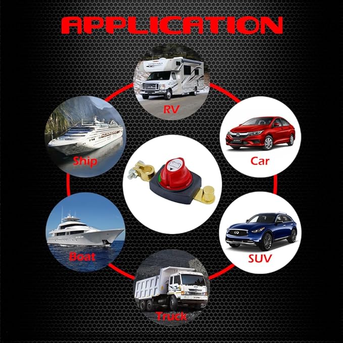 Ampper Top Post Battery Disconnect Switch 12V - 48V, Marine Battery Switch Disconnect Power Cut Shut Off for Car, RV and Boat (Negative, On/Off)