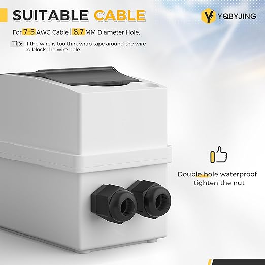 DC Solar Panel Disconnect Switch 25 Amp Miniature Circuit Breaker Box 1000V 2 Poles with IP65 Waterproof UV-Proof Box for Outdoor Solar PV Homes Battery