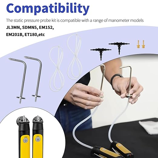 Manometer Probe Kit Compatible with Fieldpiece JL3KM, SDMN5, SDMN6, ADMN2 and Klein Tools ET180 Digital Manometer, HVAC Pitot Static Tube Fit