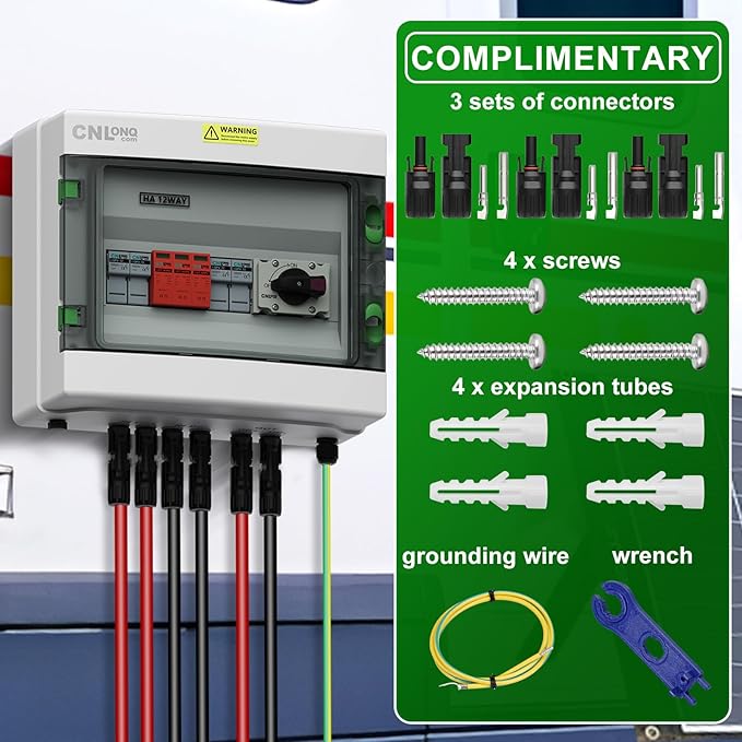 2 String Solar PV Combiner Box 2 in x20A 1 Out x 32A IP65 DC1000V 32A Disconnect Switch with Surge Protector and 20A PV Fuse, Circuit Breaker Outdoor IP65 Waterproof for Solar Panels System