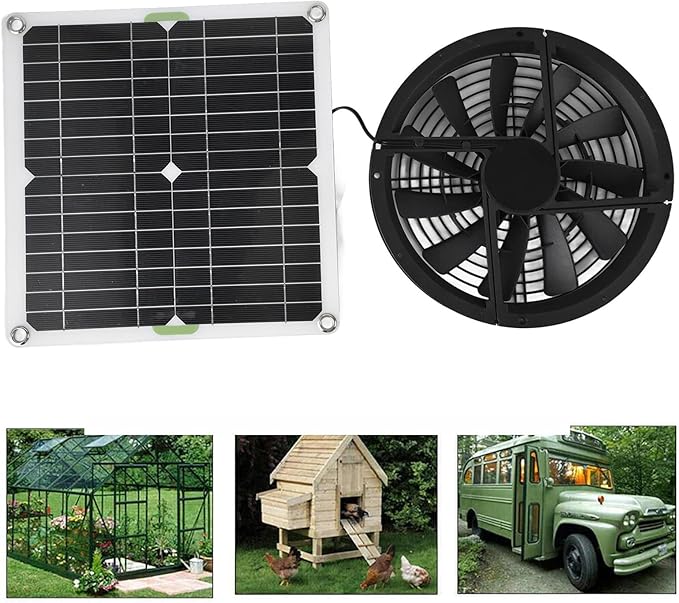 Solar Exhaust Fan Kit, 10 Inch 100W Solar Powered Round Ventilation Fan with Protective Grill for Greenhouse, Shed, Pet House & Window Air Circulation