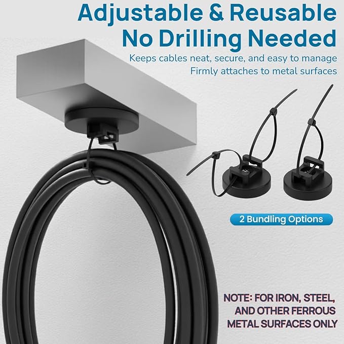 225 Pieces Magnetic Cable Ties Set, 25 Magnetic Zip Tie Mounts with 200 Cable Ties, Strong Wire Holder Cables Management, Multipurpose Electrical Cord Holders Organizer (31mm)
