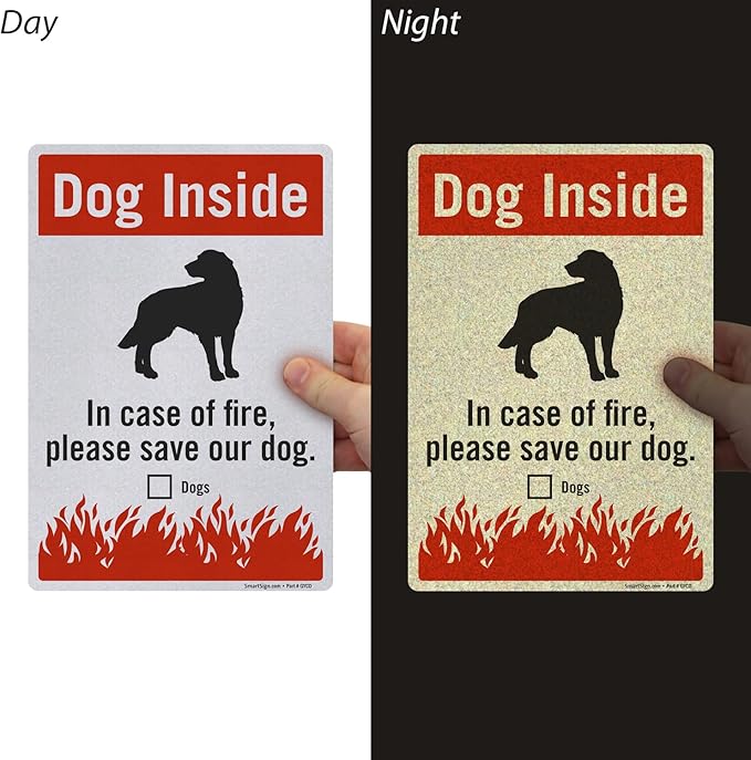 SmartSign (Pack of 3) “Dog Inside - in Case of Fire Please Save Our Dog” Pet Rescue Label Set, One 3.75"x5.5" & Two 2.75"x4" - Engineer Grade Reflective Decals, Red, Black and White, Made in USA