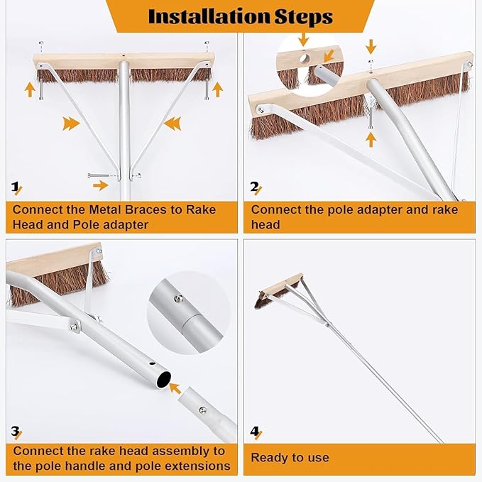 Leaf Roof Brush and Roof Rake, 21 Ft Adjustable Length Roof Cleaning Tool, Remove Roof Leaves Safely, with Natural Brush Head, Lightweight, Easy to Use & Store