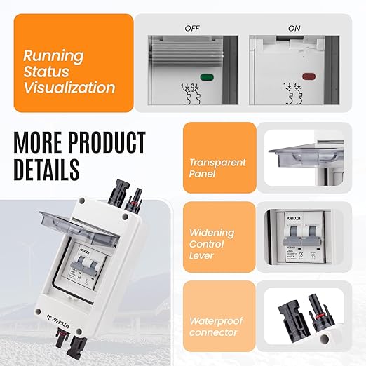 Solar Panel Disconnect Switch 1000V 50A PV Disconnect Switch Box Outdoor Breaker and Enclosure for Solar PV Panels Homes Battery (50Amp)