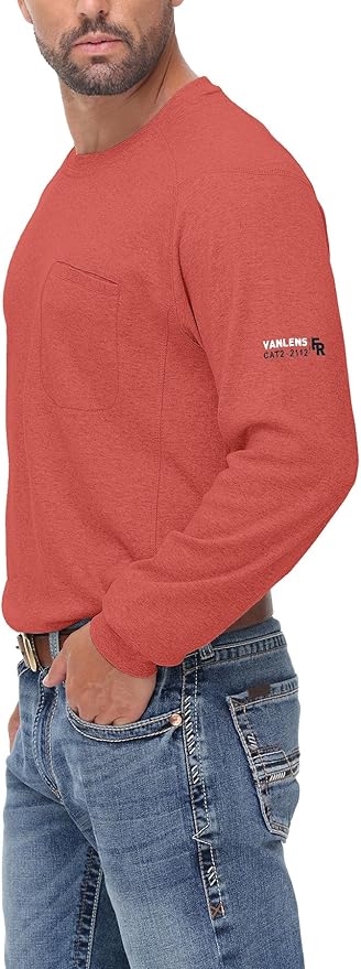 FR Shirts for Summer Crew T-Shirt 5.5OZ Heather Jersey Flame Resistant Long Sleeve Crew T Shirt CAT2