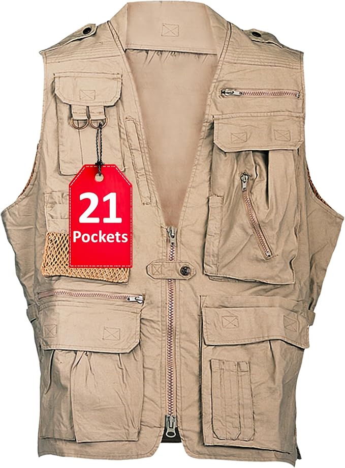 Humvee Utility Vest with 21 Pockets -Travel, Safari, Hunting, Camping, 100% Cotton, Tactical Jacket for Men & Women