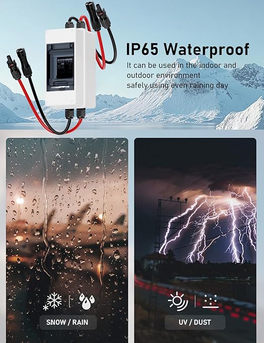 DIHOOL DC 1000V Circuit Breaker, Non Polarized, 60 Amp, 2 Pole, AC DC Disconnect Switch Box Outdoor, Battery Cutoff Isolator, PV Array MCB