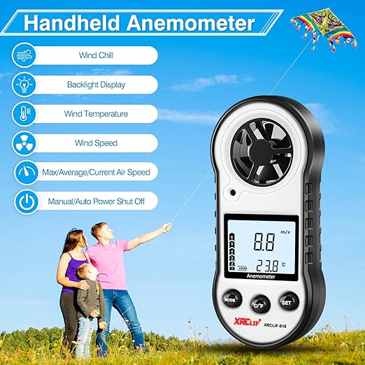 Digital Wind Speed & Temperature Anemometer, handheld Wind Gauge for Shooting, Windsurfing, Hunting - Gray
