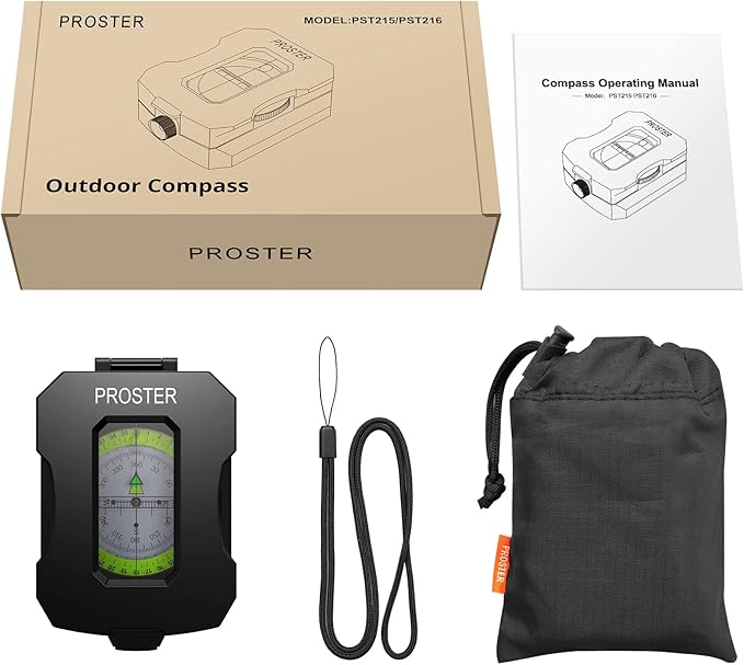 Proster IP54 Hiking Compass with Sighting Clinometer Professional Military Compass Aluminum Alloy Camping Compass Waterproof with Carry Bag