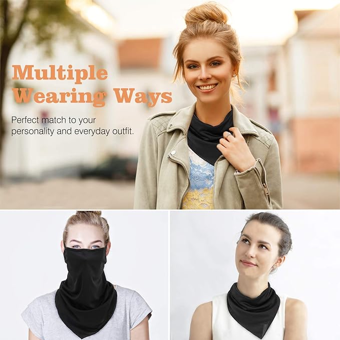 MoKo Scarf Mask Bandana with Ear Loops 3 Pack, Neck Gaiter Balaclava Dust UV Sun Protection Outdoors Face Mask for Women Men