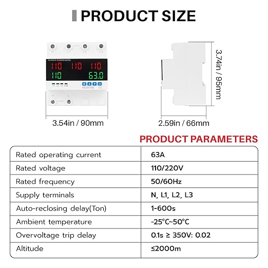 Automatic Transfer Switch 63A 110V Inverter Generator Transfer Switch with 5 Digits LED Display,Three Source Power Selector for Home Generator Grid Inverter Outdoor RV