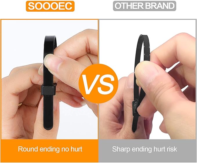 SOOOEC 100 Pack Reusable Zip Ties 6 inch Heavy Duty Outdoor UV Resistant, Releasable Black Zip Ties Indoor Round Ending No Hurt, Cable Ties Reusable Tie Wraps Non Slip Off