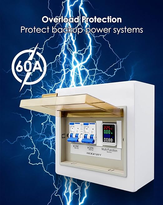240V 60A Generator Transfer Switch, Prewired Transfer Panel with Multi-Function Digital Display, Manual Transfer Switch Kit for Portable Generators 15000 Watts, Easy Wiring