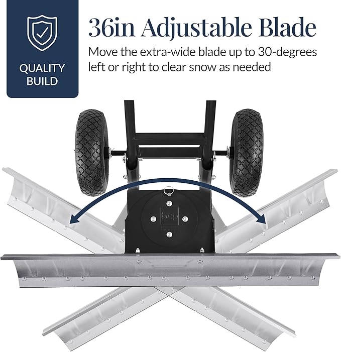 Best Choice Products 36in Galvanized Blade Heavy-Duty 2-Wheel Snow Pusher Hand Plow for Snow Removal w/Wheels, Adjustable Handle, Blade Angle - Silver