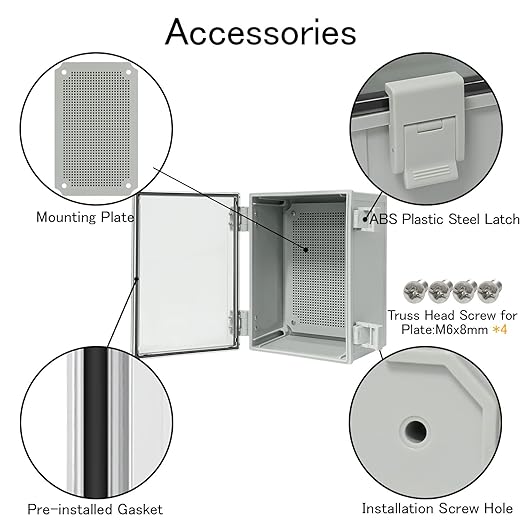 Junction Box IP65 Waterproof ABS Plastic Enclosure Hinged PC Clear Cover Electrical Project Box with Mounting Plate, Wall Brackets, Cable Glands 11.8" x 7.9" x 6.3"(300 * 200 * 160)