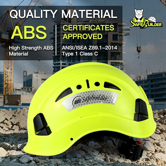Construction Hard Hats Safety Helmet Reflective ABS Adjustable Ventilation Hardhats Industrial Head Protection ANSI Z89.1