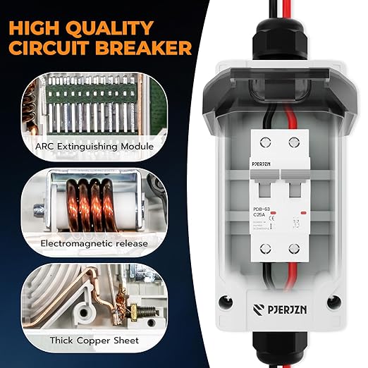 Solar Panel Disconnect Switch 10-60A 400V Solar Disconnect Switch Outdoor PV Isolator Upgraded Cover Visual Design Waterproof Circuit Breaker Box for RV Home Battery Off-Grid(400VDCAC, 25 Amp)