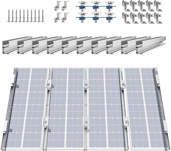 VEVOR Solar Panel Mounting Brackets, Solar Panel Mount Kit with 10 x 4 Mini Rails, 4 End Clamps and 6 Mild Clamps, for Metal Roof, Concrete Roof, Wood Roof, Tile Roof
