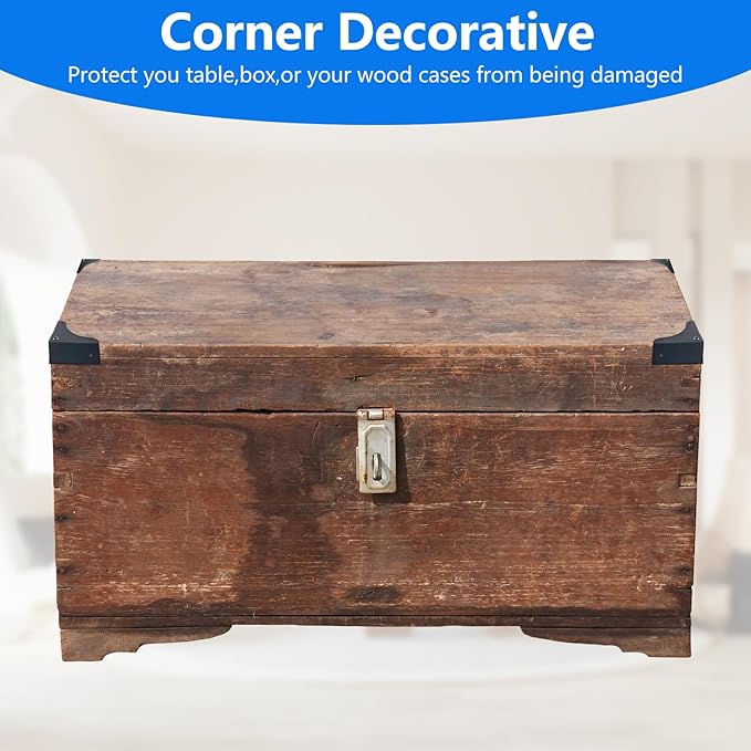 4PCS Metal Corner Protector, Box Corners Decorative Furniture Corner Protectors,for Cabinet Furniture Table Jewelry Box Case (Black)