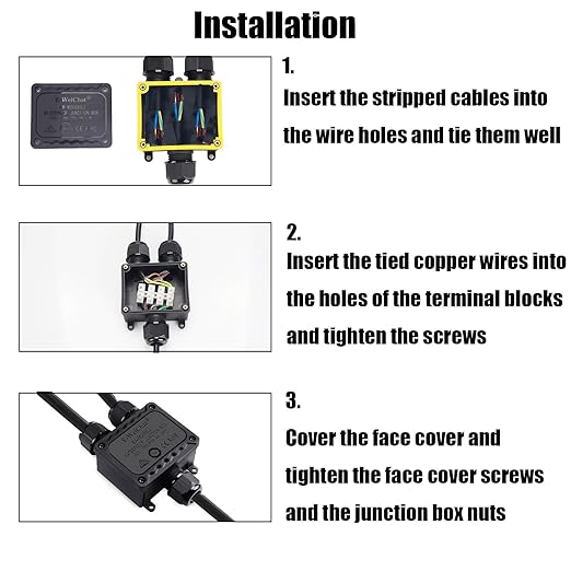 IP68 Waterproof Electrical Junction Box, 3 Port M25 Connector with 40A Terminals for Landscape/Garden/Holiday Lights (Halloween Christmas)
