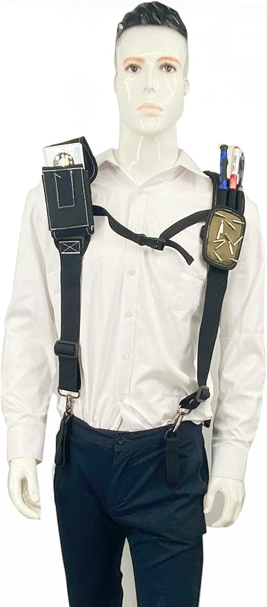 Tool Belt Suspenders for Work Belt Heavy Duty Padded with Magnetic WristBand Attachment Loops for Men (Khaki)