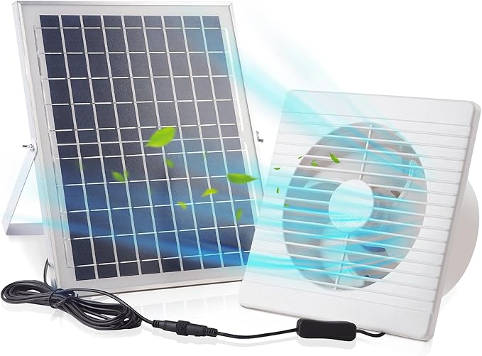 10inch Solar Fan with 20W Panel, Solar Vent Fan for Shed, Greenhouse, Dog Kennel, Chicken Coop Ventilation, Waterproof & Anti-Backflow Valve Attic Exhaust Fans