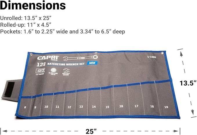 Capri Tools Wrench Roll Up Pouch Standard Pockets