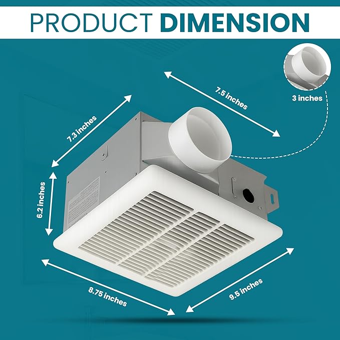 Bathroom Exhaust Fan 70 CFM Super Quiet 40dB 2 Sone, Corrosion Resistant Bathroom Fan, Shower Tub, Easy Install Bathroom Attic Vent Fan with 3-Inch Duct Outlet
