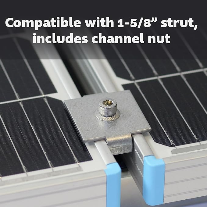 SPMC158-5PK Solar Panel Mid Clamps for 1-5/8 in. Steel Strut Channel, Solar Panel Kit with Mid Clamps and Cone Nuts for Mounting Solar Panels, Pack of 5