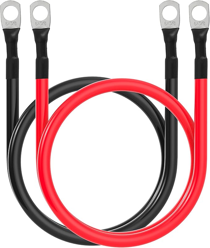 6 AWG Battery Cable 6AWG Gauge Battery Inverter Cables for Automotive Solar Marine Boat RV Car Motorcycle (6 AWG, 20in, 3/8")