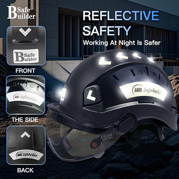 Construction Safety Helmet with Build-in Visor ABS Hard Hat with Visor Adjustable Ventilation Hardhats Work Head Protection ANSI/ISEA Z89.1