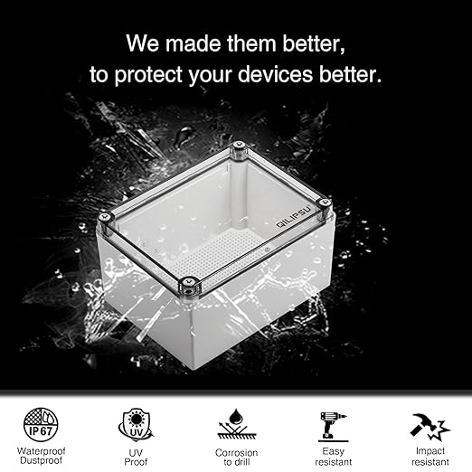 QILIPSU Outdoor Junction Box IP67 Waterproof Project Box ABS Plastic Weatherproof Electrical Enclosure Clear Cover (7.9"x5.9"x5.1" CC)