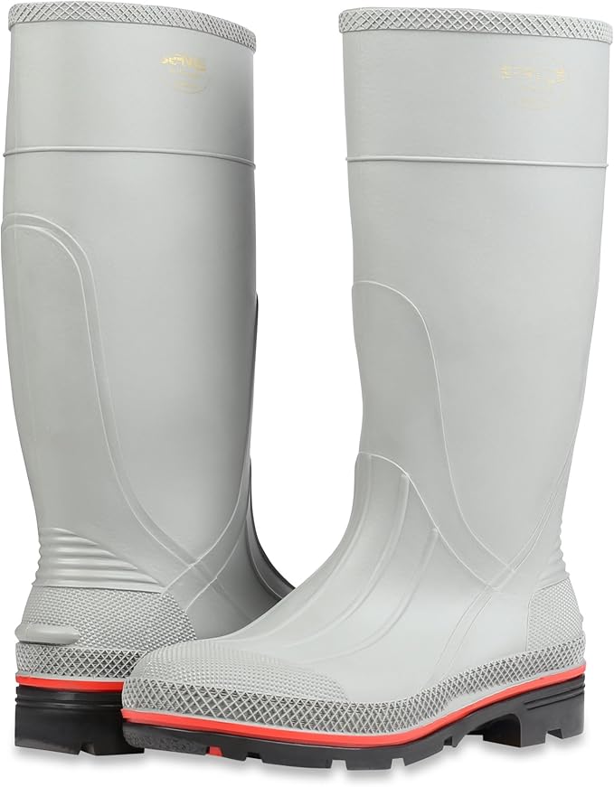 Servus MAX 15" PVC Chemical-Resistant Soft Toe Men's Work Boots, Gray, Red & Black (75122), Size 13