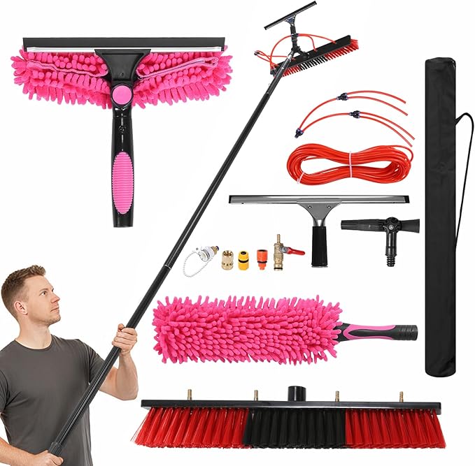 Solar Panel Cleaner Height Adjustable Extendable Solar Panel Washing Tool with 180° Rotating Brushhead for Solar Panel Roof Car