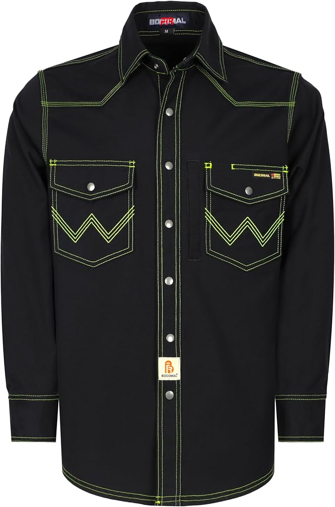 BOCOMAL FR Welding Shirts Heavyweight Stretch Canvas Snaps Down Reinforced Stitching Western Style Fire Resistant Jackets